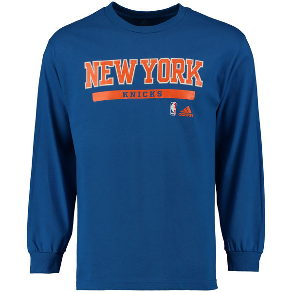 NBA Men New York Knicks adidas Cut and Paste Long Sleeve TShirt Blue->nba t-shirts->Sports Accessory